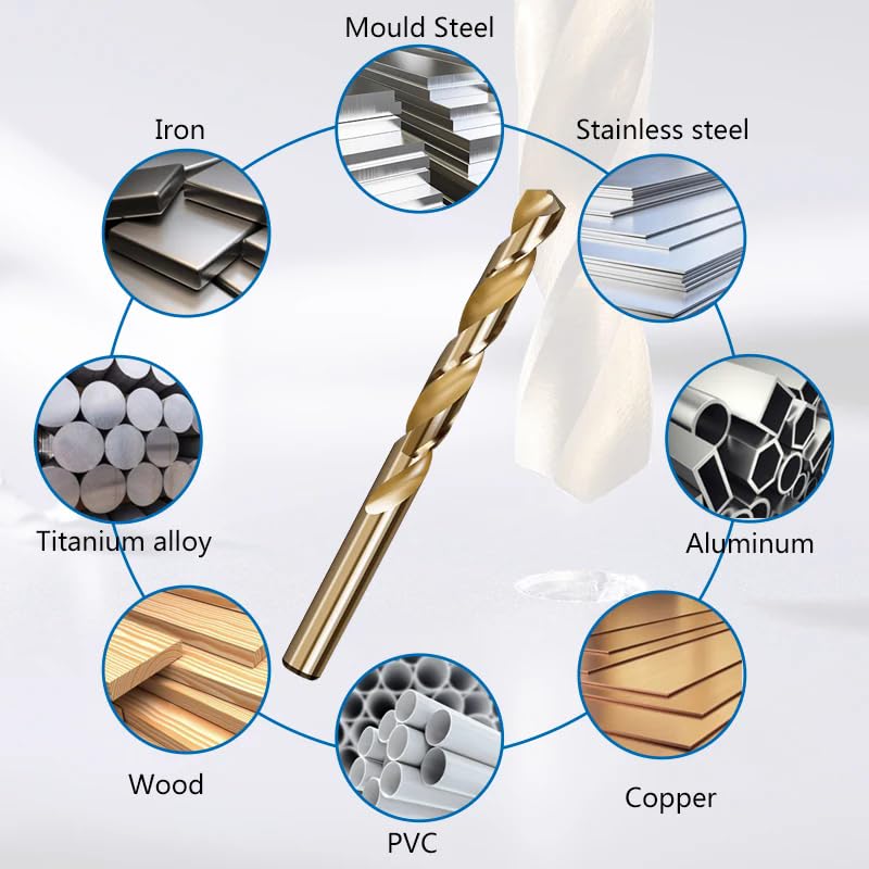 10pc 1.0-13mm Cobalt Coated Twist Drill Bit Set HSS M35 Drill Bit for Wood/Metal Hole Cutter,13.0mm