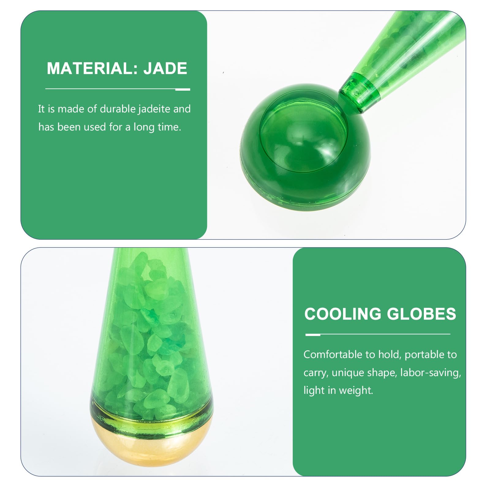 HOMSFOU Bola de Hielo Facial de Jade Verde, Globos Faciales Refrescantes para Cuidado Piel, Rodillo de Hielo para Reducir Hinchazón y Ojeras, Frío para Rostro y Ojos