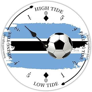 Cheyan Soccer Theme Botswana Flags Farmhouse Wood Tidal Clock Nautical Moon East Coast Ocean Time High and Low Tide Wooden Clock Decoration for Beach House Home Sailing Gifts for Fisherman 10x10 in