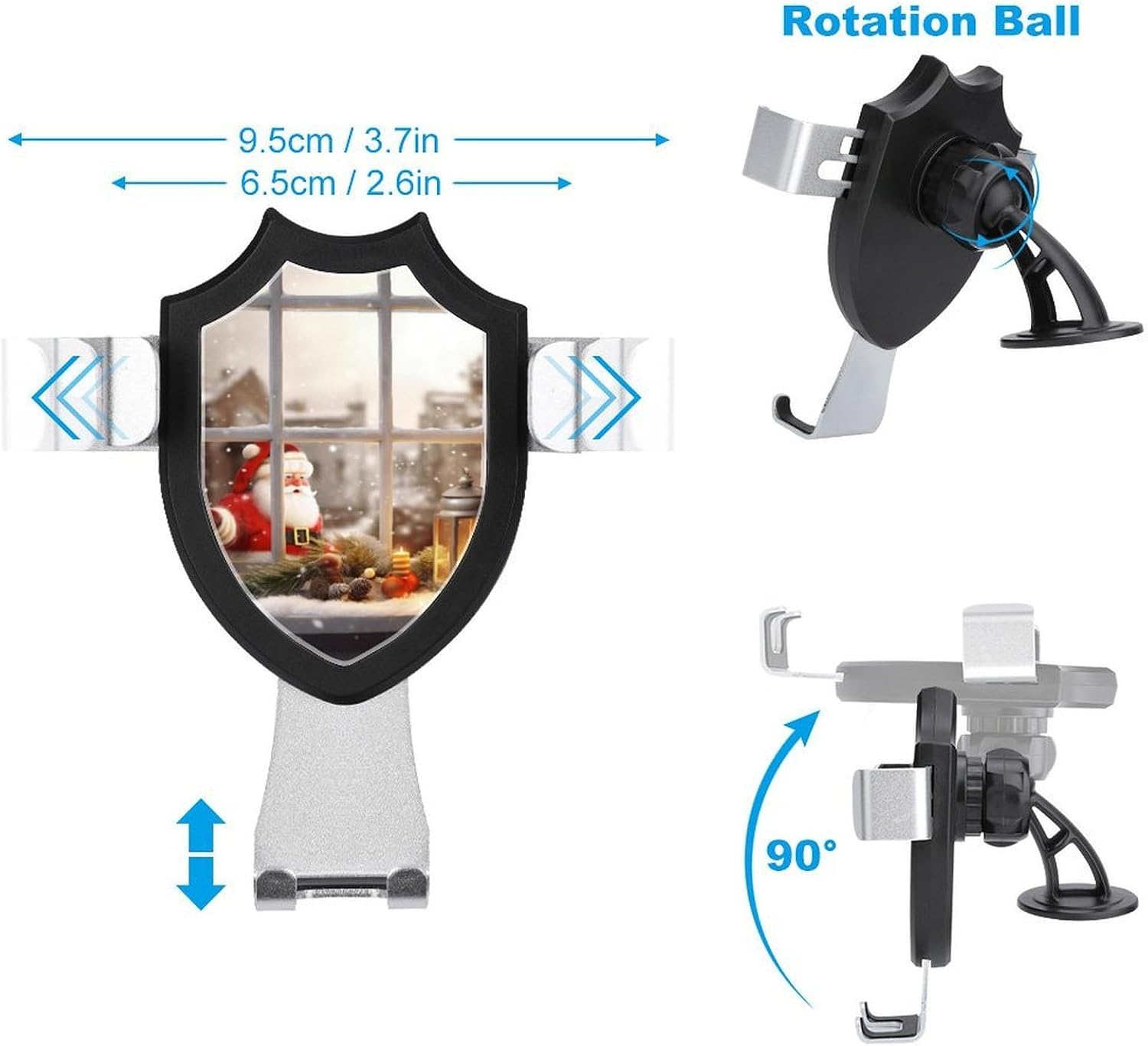 Christmas Window Sill Car Phone Holder Mount with Metal Hook Clip image 2