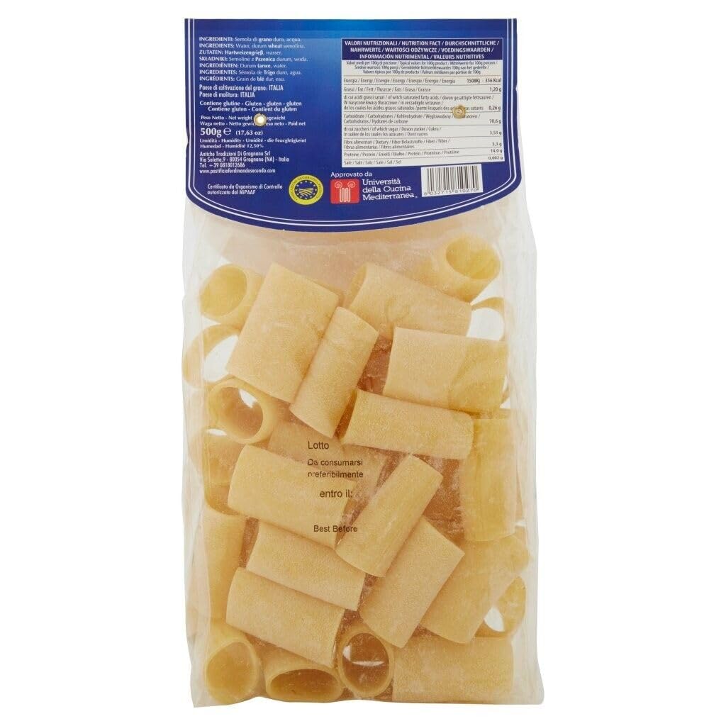 Rummo 12er-Pack Pastificio Ferdinando II Paccheri Lisci Pasta di Gragnano I.G.P.,Nudeln aus Hartweizengrieß 500g