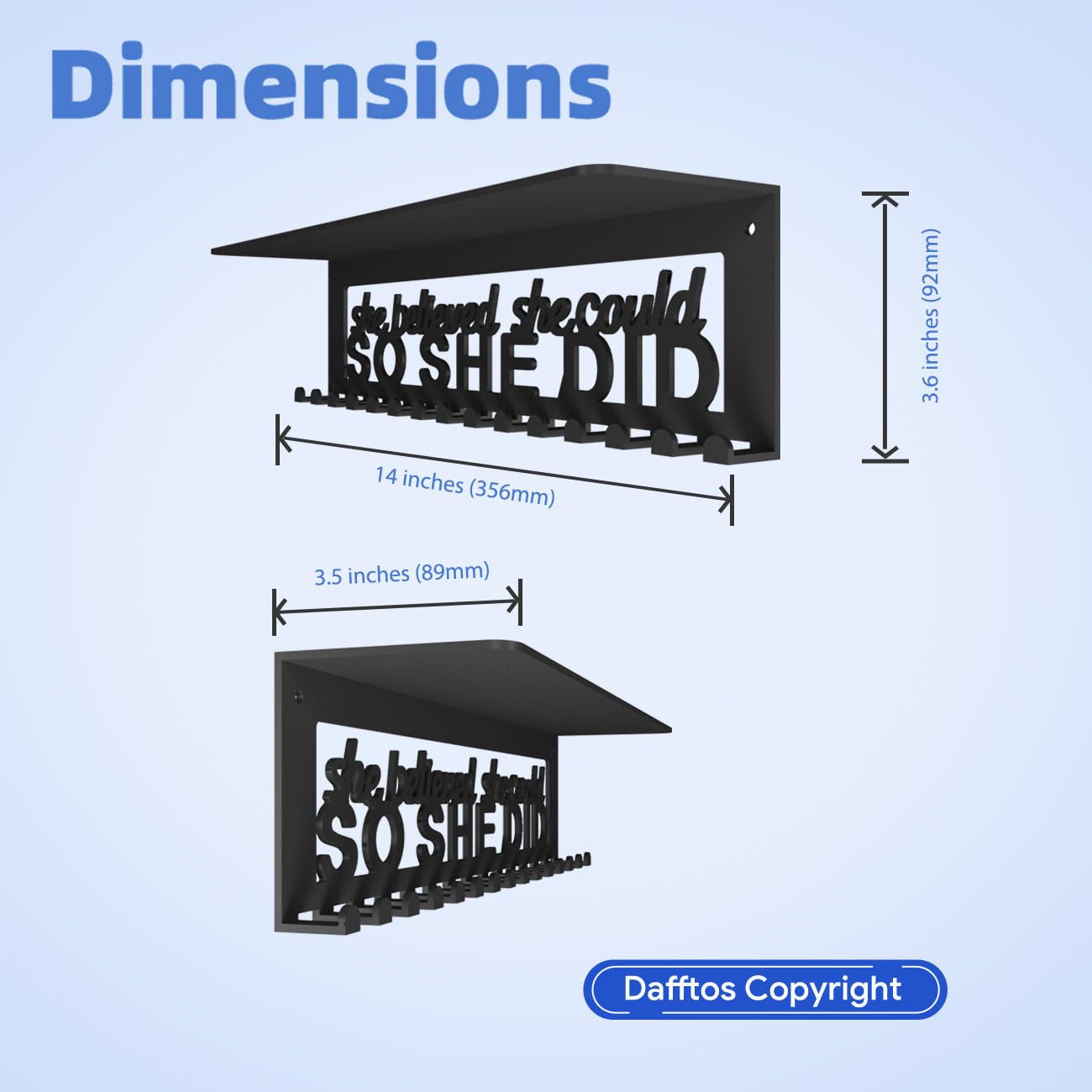 Dafftos Soporte para medallas, organizador de cinta de pared, marco de almacenamiento de carreras, soporte de babero, soporte de metal para colgar medallas, animadora, gimnasia, fútbol, softball,