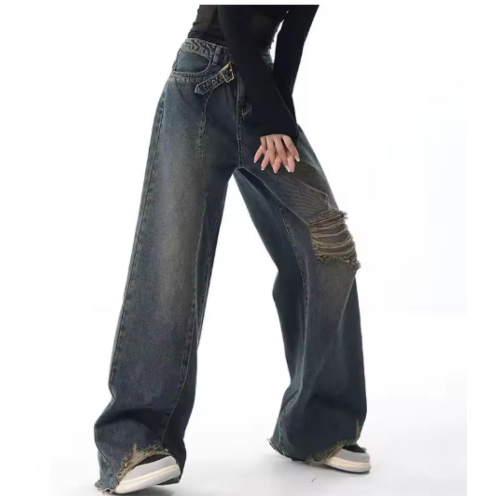 Herren Ripped Jeans Lässige Mode Locker sitzende Denim-Hosen