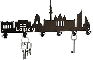 steelprint.de Schlüsselbrett/Hakenleiste * Skyline Leipzig * - Schlüsselboard Sachsen, Schlüsselleiste, Metall - 6 Haken