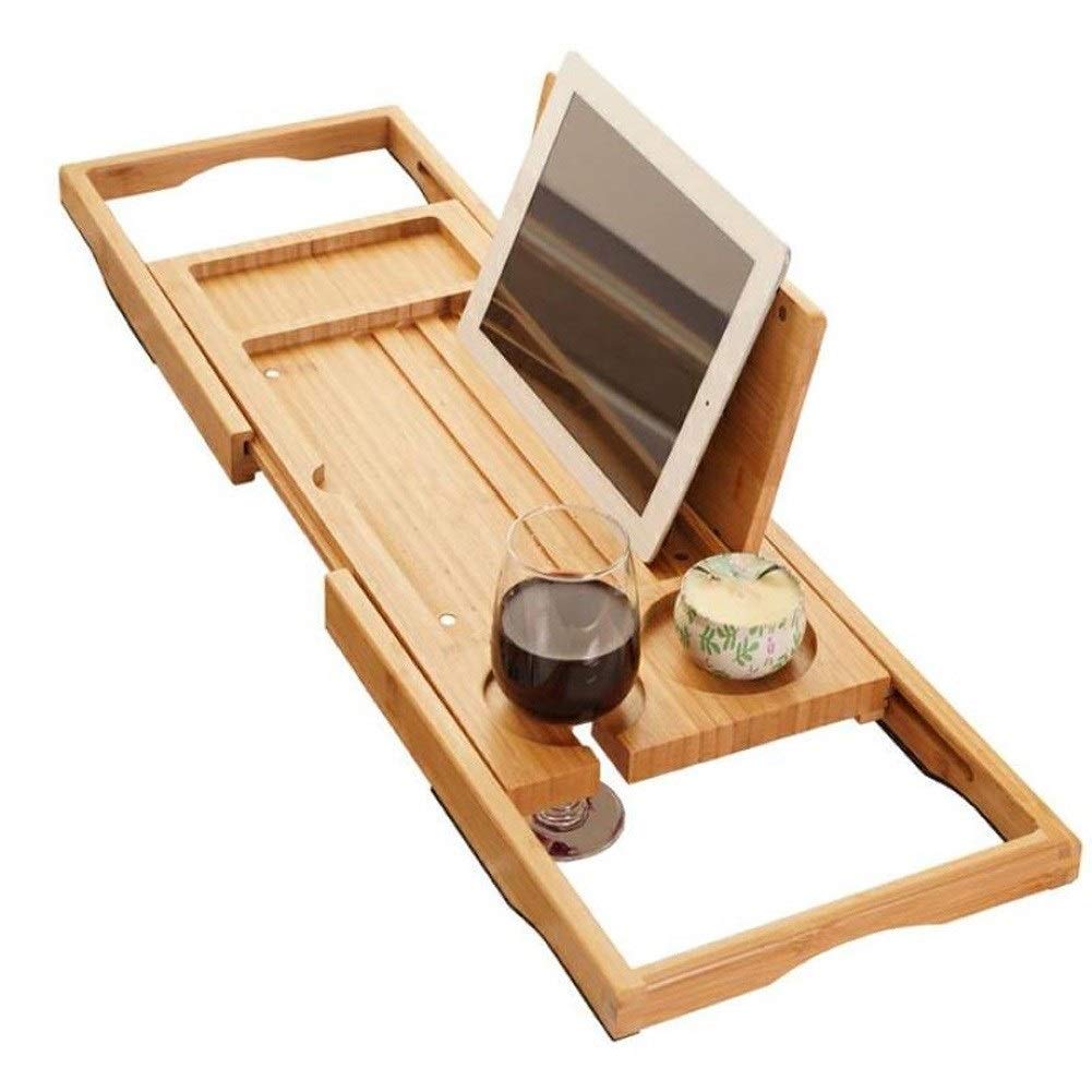 JKJZSALJ Storage Rack Shelf Telescopic Tablet Holder For Bathroom Home Multifunction Bathtub Serving Tray Bamboo Useful