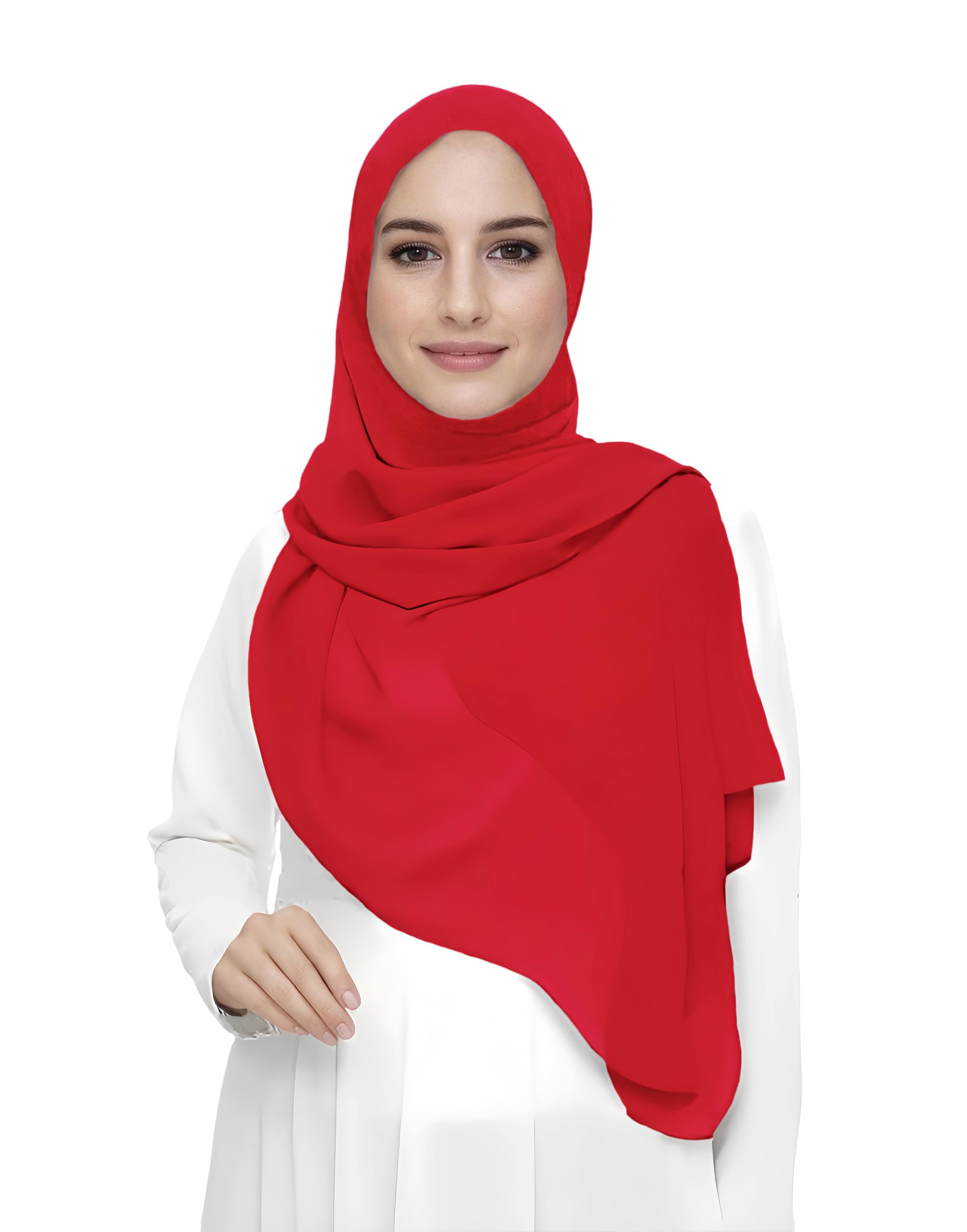 Premium Chiffon Hijab Head Scarf Shawl Wrap for Muslim Women Lightweight (Red)