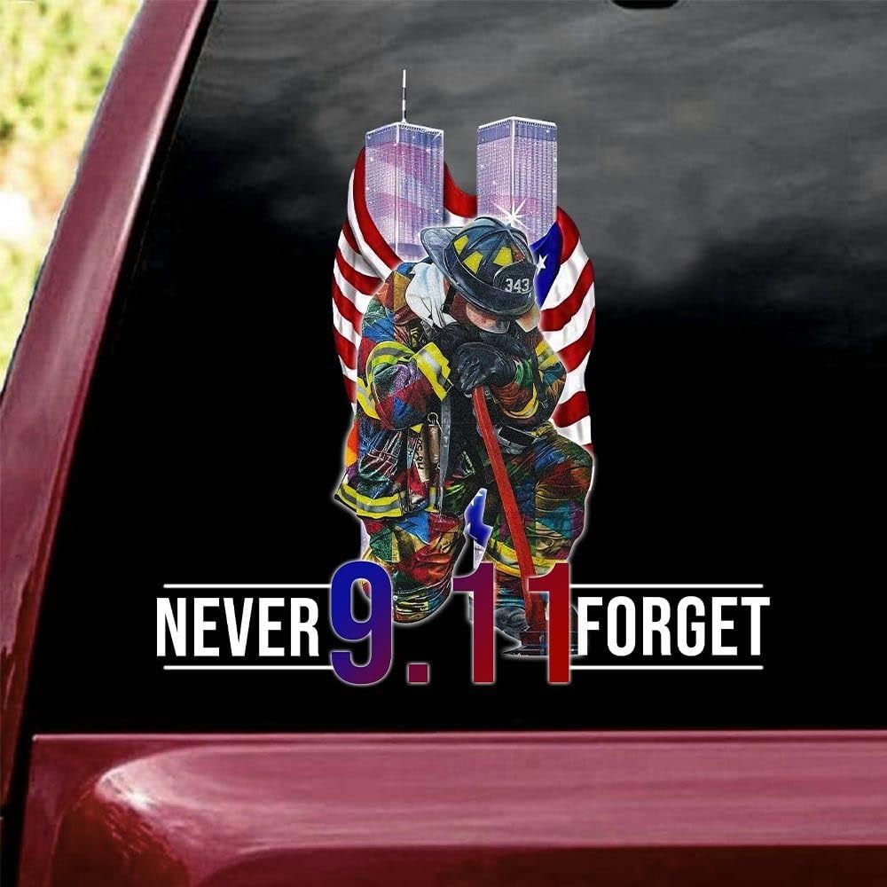 Amazon.com - Firefighter Never Forget 9/11 Clear Vinyl Car Decal ...
