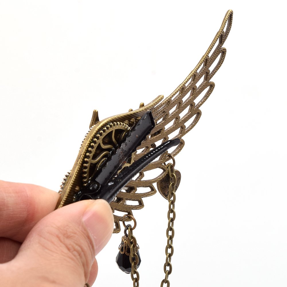 Vintage Steampunk Hair Clip Punk Gothic Headwear Unisex One Size Black Steampunk Gothic Red Rose & Horn Top Hat with Eagle  main image 3