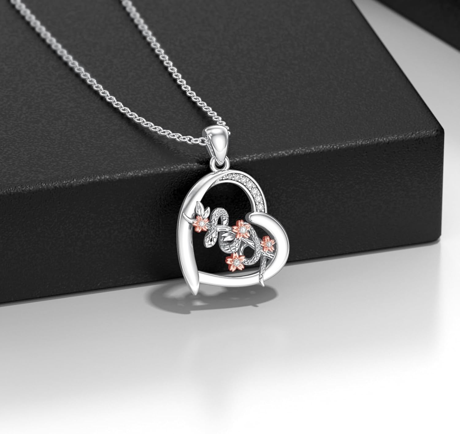 Diamond Heart and Snake Pendant Necklace for Women 925 Sterling Silver Lab Grown Diamond Jewelry Gifts for Snake Lovers 0.09 CTTW D Color VVS Clarity - Image 2