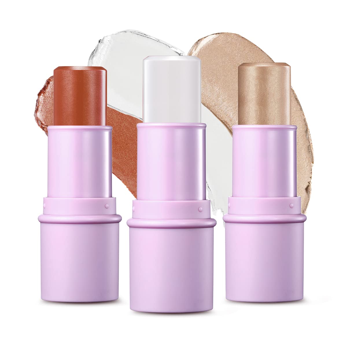 LUXAZA 3Pcs Contour Stick Makeup Set, Highlighter & Blush Pen,Buildable Formula, Illuminator Highlighting Makeup For Face Brightens & Shades Pencil, Cream Blush Stick for Cheeks & Lips