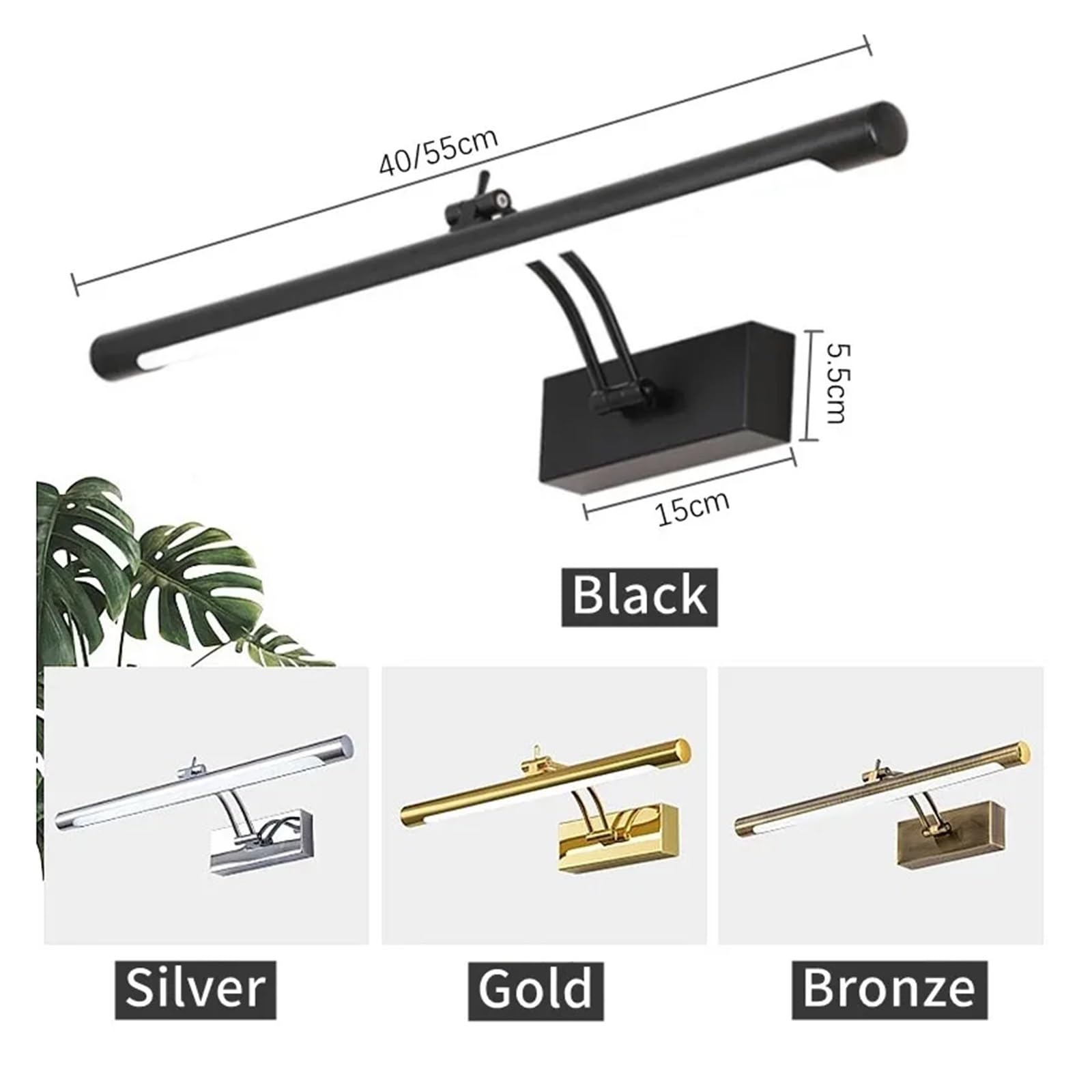 Moderne luci di cortesia a LED Lampade da Parete a Specchio for Bagno Dimmerabili Impermeabili 9W 12W Apparecchi di Illuminazione a Parete for WC Sconces(Black,9W 40cm)