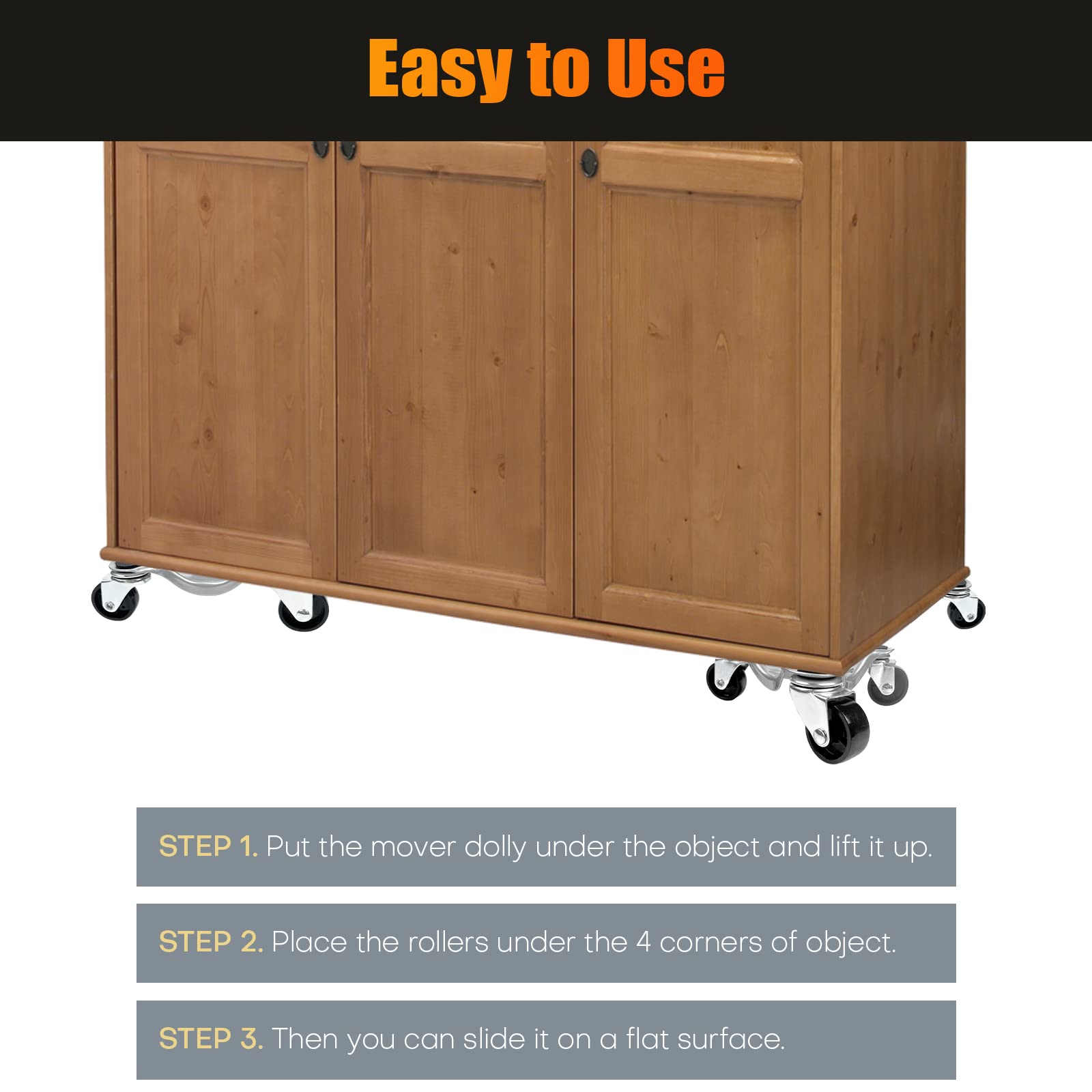 QWORK 8 Pcs 6" Steel Tri-Dolly, 200 Lbs Load Capacity, Great For Moving