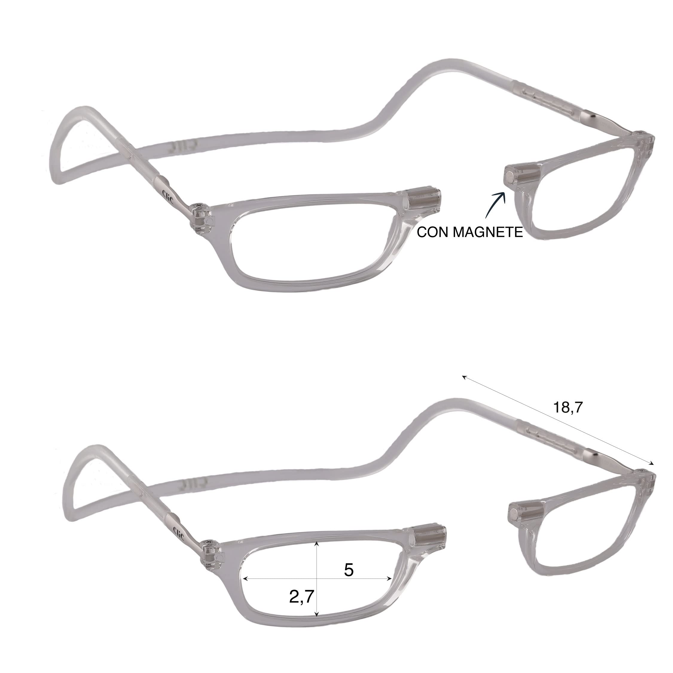 CliC Classic Okulary do czytania dla kobiet i mężczyzn, oryginalne okulary, okulary magnetyczne z wysuwanym drążkiem, pomoc w czytaniu, okulary do czytania