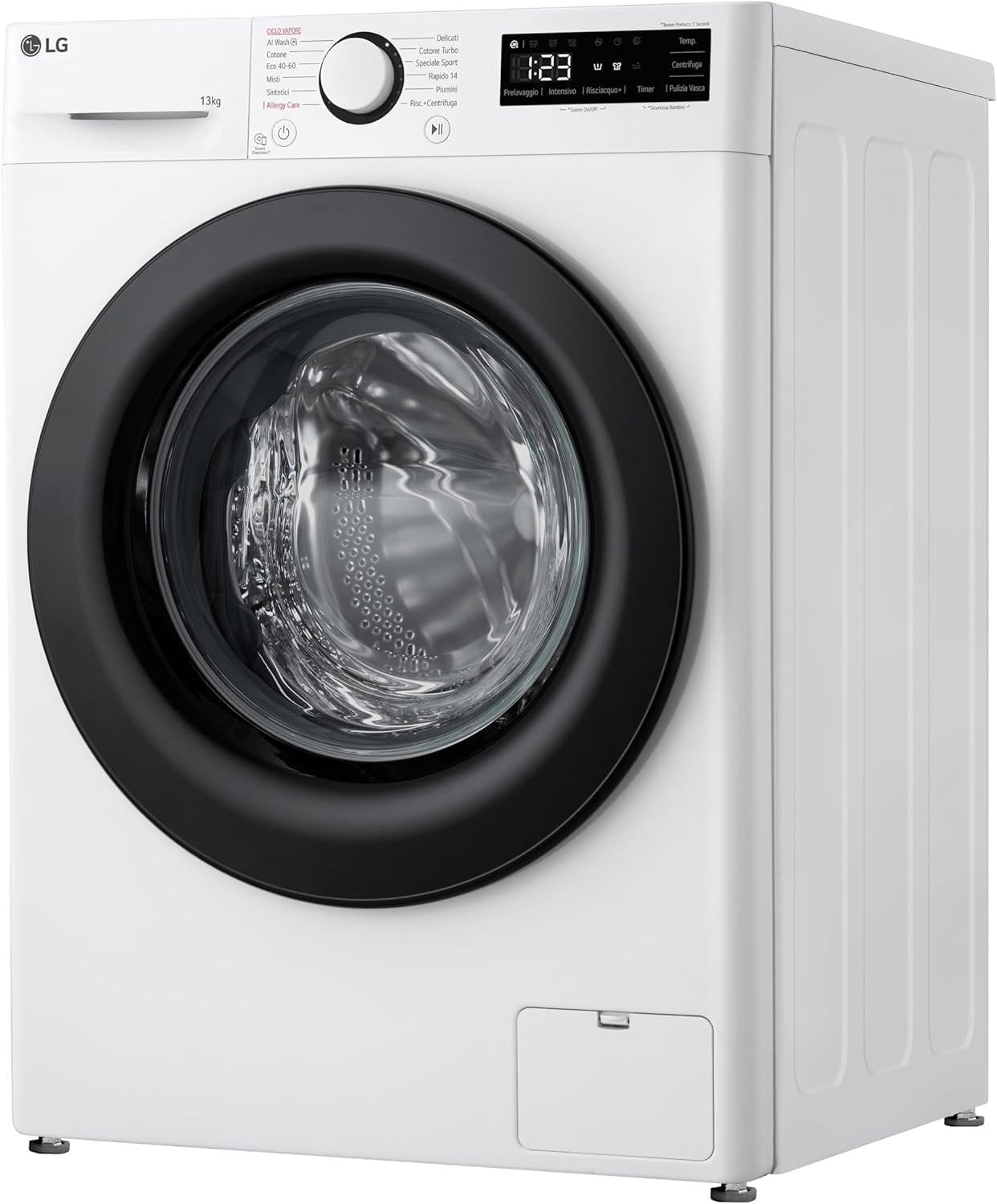 LG AI DD F4R3013NSWB Lavatrice a Carica Frontale 13kg Serie R3, Classe A-20%, 1400 giri, AIWash, Lavaggio a vapore, Motore Direct Drive, Cestello a bolle, Smart Diagnosis, Libera installazione, Bianca