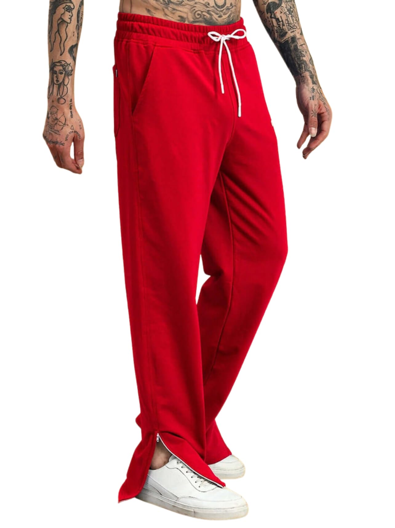 Men's Cotton Straight Fit Track Pants with Bottom Zip | Casual Lounge Wear | Red-image-33