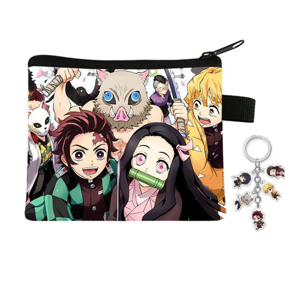 Anime Coin Purse Card Holder Organizer Cute Small Wallet Key Earphone Cable Cosmetic Storage Bag With Keychain Key Ring for Cute Girl Boy Child Gift (Slayer-4)