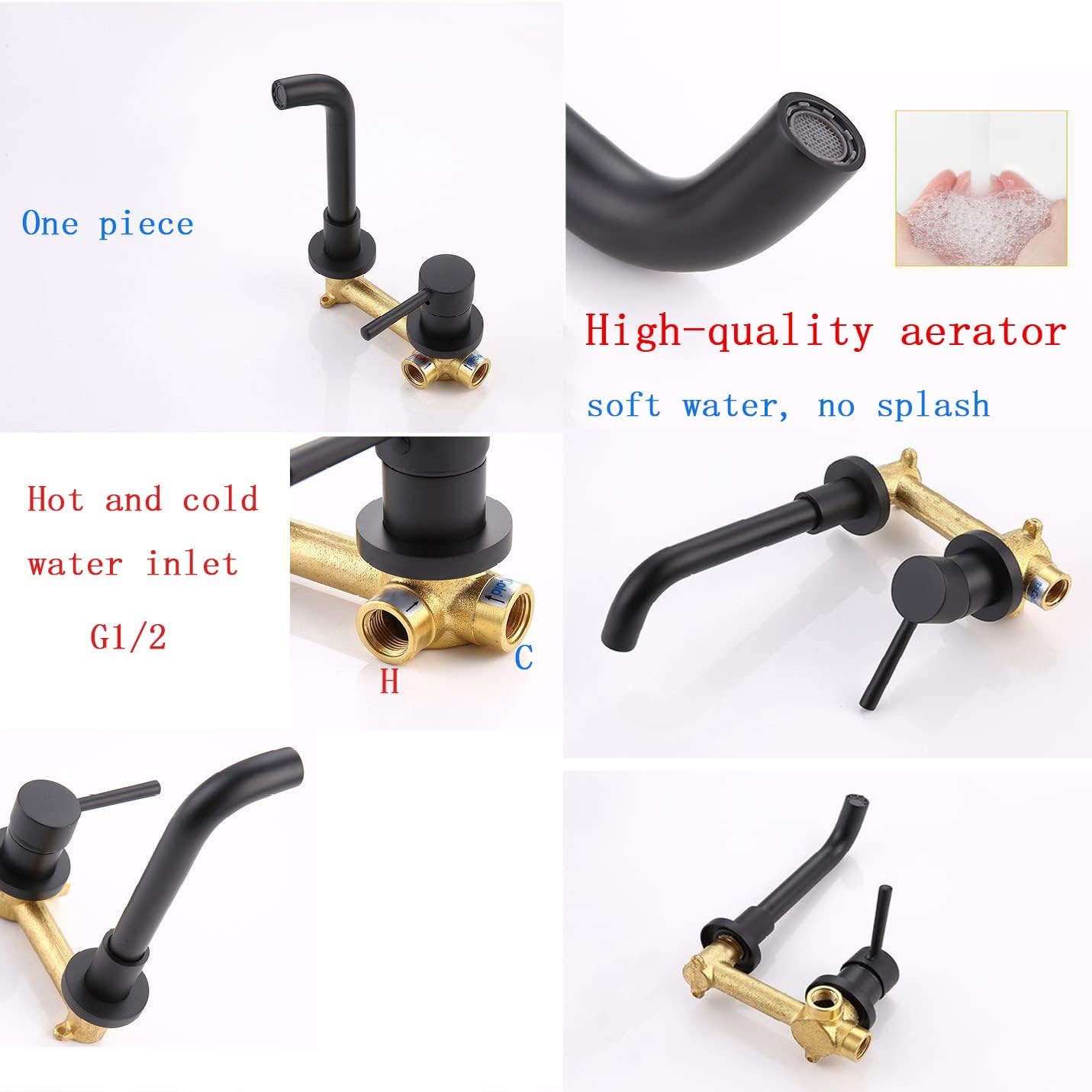 Wall Mounted Bathroom Sink Faucet Black,Single Handle Wall Mount Faucet,360 °Swivel Spout,Wall Mount Bathroom Faucet