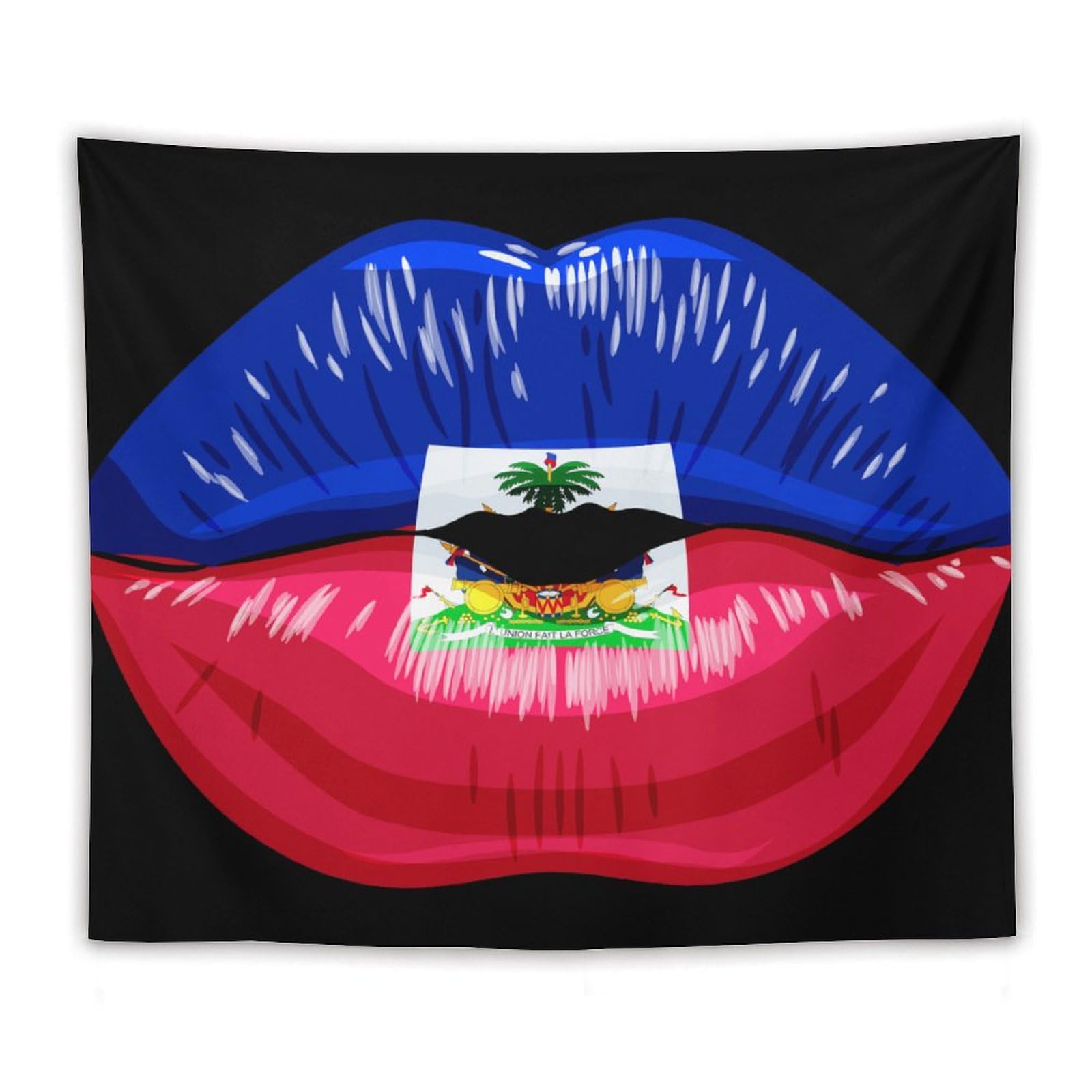 XingFox Haiti Flag Lips Tapestry Wall Hanging, National Flag Art Wall Decoration Tapestry, For Bedroom Living Room Dorm Home Decoration, 50"x60"