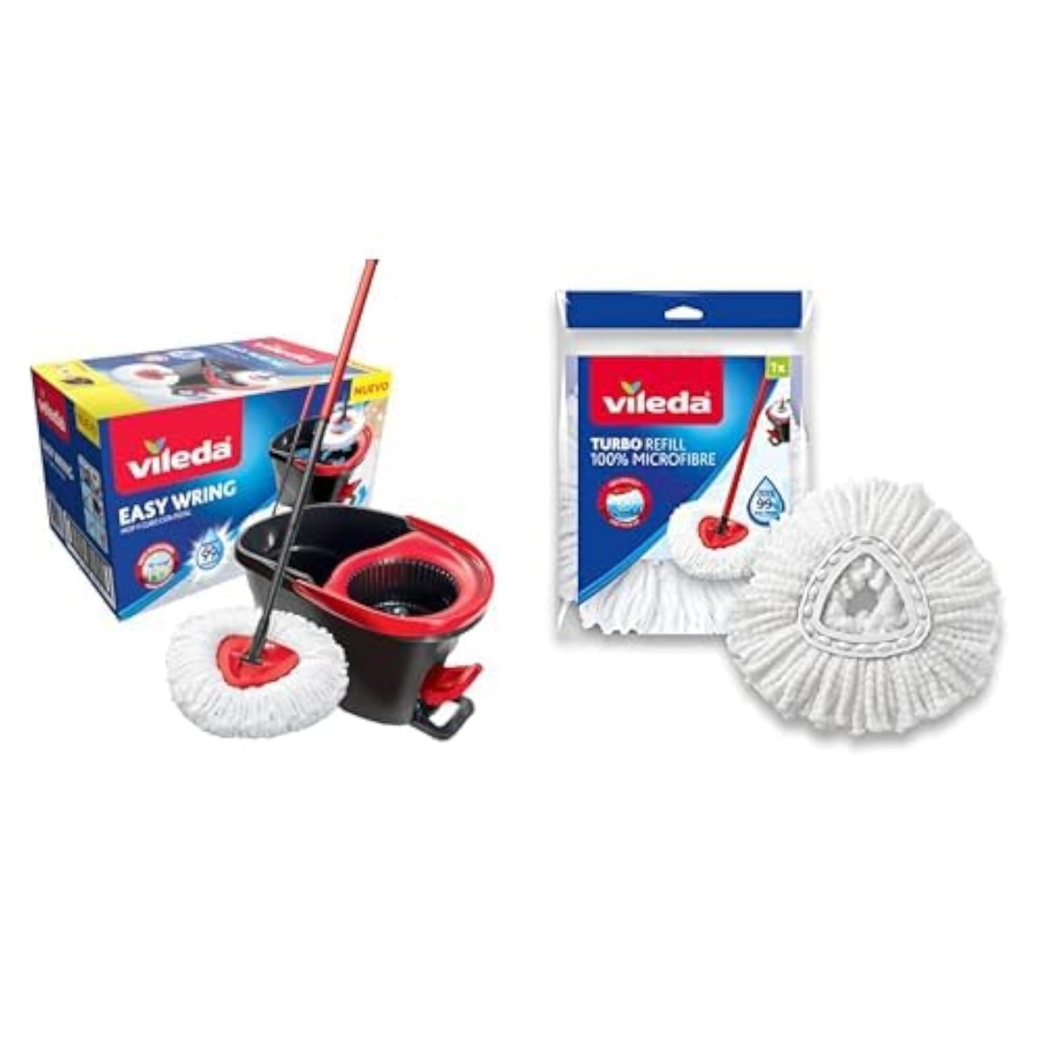 Easy Wring Spin Floor Mop Refill + Vileda Easy Wring spin mop and bucket set with foot pedal