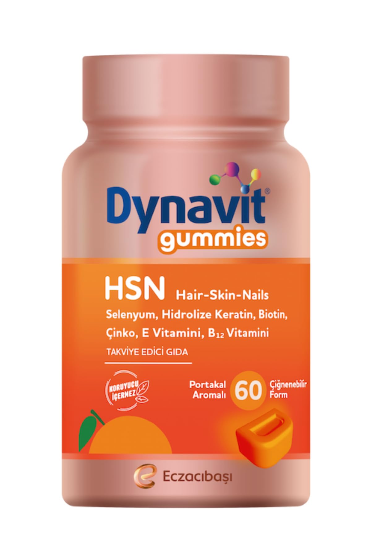 Dynavit Gummies HSN Hair Skin Nails 60 Çiğnenebilir Form - Hidrolize Keratin, Biotin - Saç&Cilt&Tırnak