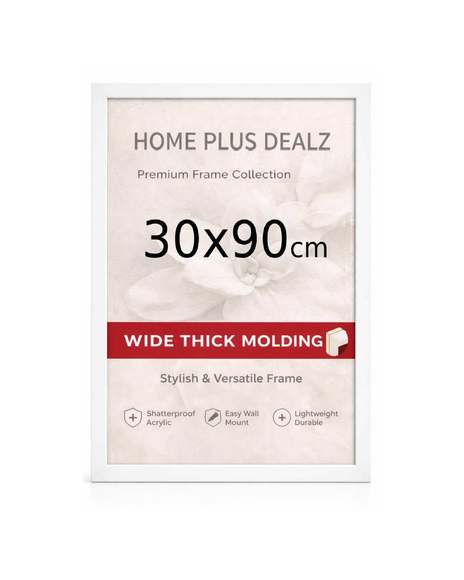 Home Plus Dealz 30x90 cm Tall White MDF Picture Frame With Wide Moulding – Poster & Photo Display for Living Room, Bedroom or Office UK