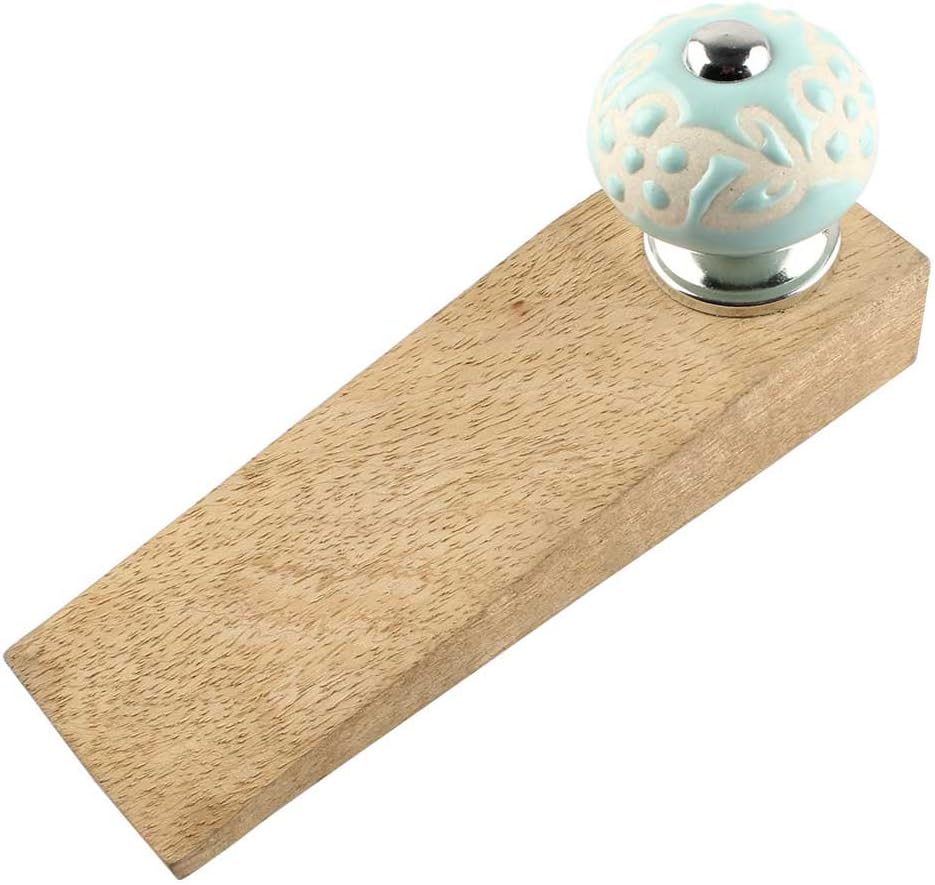 IndianShelf 4 Pieces Wood Decorative Door Stoppers for Bottom of Door- Green Heavy Duty Non Slip Rubber Base Door Wedges- Sturdy Floor Door Stop for Inside and Outside