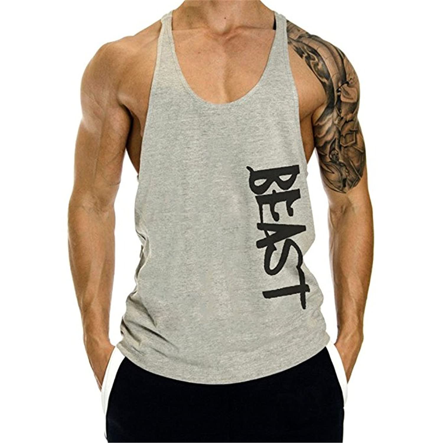 Cabeen Men's Beast Print Bodybuilding Tank Tops Vest Muscle Shirt Vest