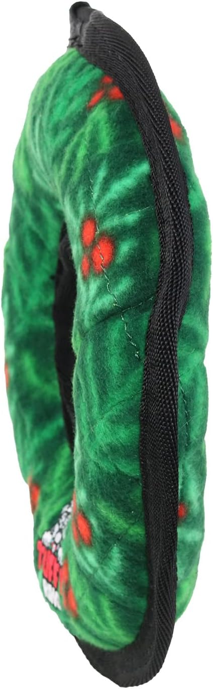 TUFFY - World's Tuffest Soft Dog Toy - Holiday - Ring -Squeakers-Multiple Layers.Made Durable, Strong & Tough.Interactive Play(Tug, Toss & Fetch).Machine Washable & Floats (Wreath, Medium)