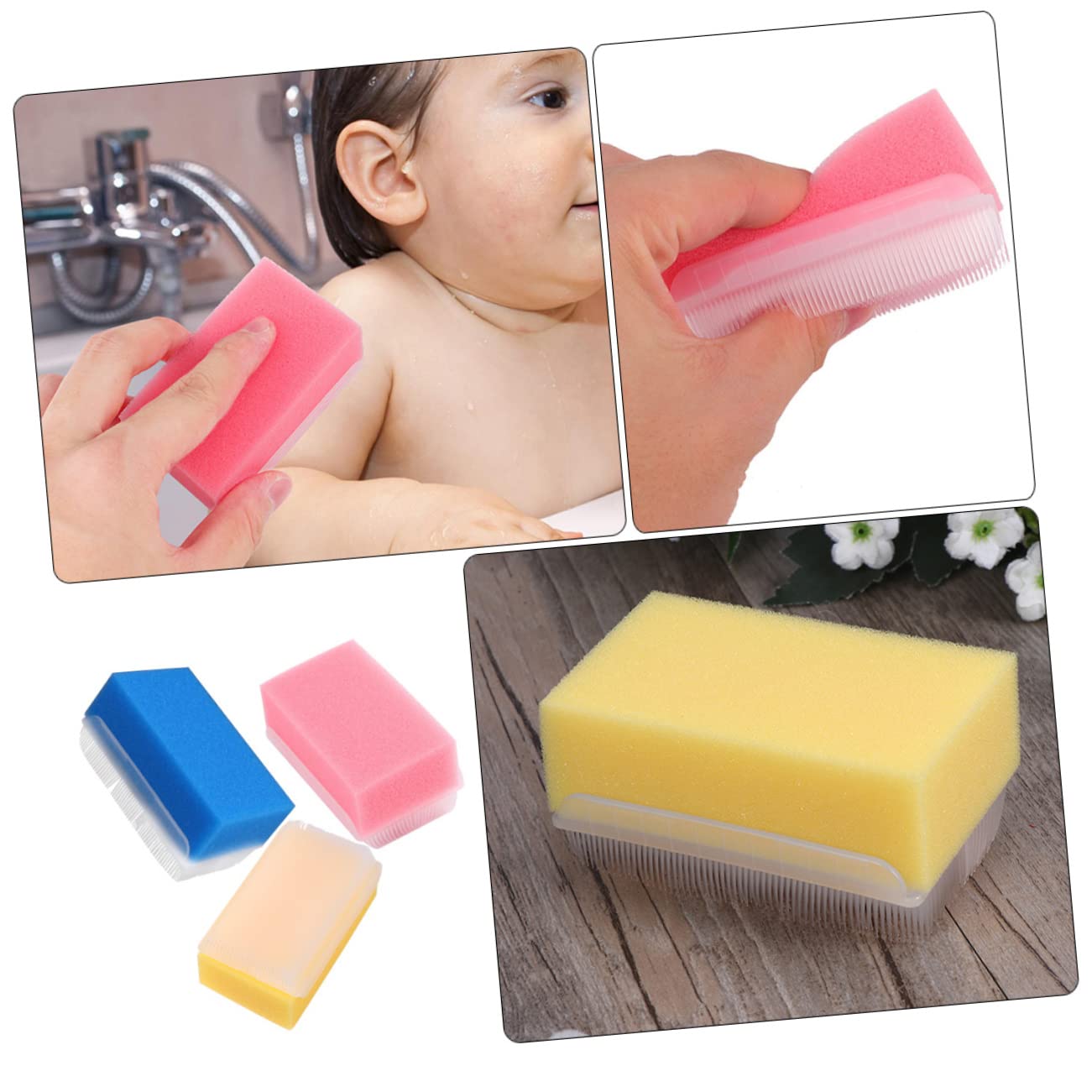 FOMIYES 4 Set Di Spazzole Per Il Bagno Dei Neonati Setole Morbide in Spugna Spazzola Per Massaggio Dei Neonati Spugna Per Il Bagno Per Neonati Delicata Del Cuoio Capelluto 3 Pezzi*4