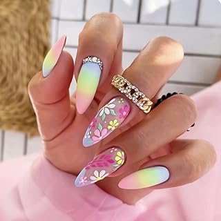 24 PCS Press on Nails Camellia Pattern Nails Rhinestone Fake Nails Medium Fake Nails Dazzling Fake Nails Wearable Fake Nails Glossy Fake Nails DIY Fake Nails Acrylic Full Coverage Fake Nails Gifts for Women and Girls