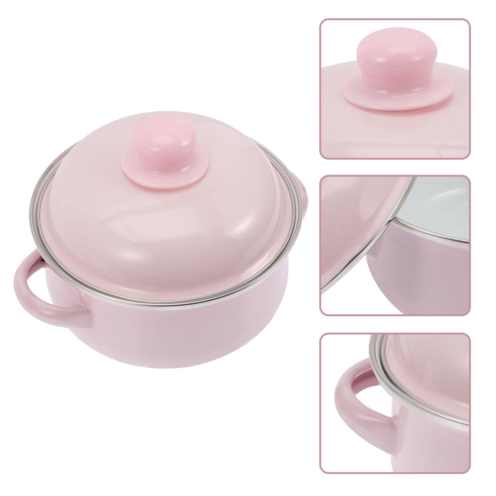 Toyvian Olla para Hacer Sopa Esmaltada Doble Asa y Tapa Antideslizante, Apta para Cocina de Inducción y Uso Doméstico en Color Rosa