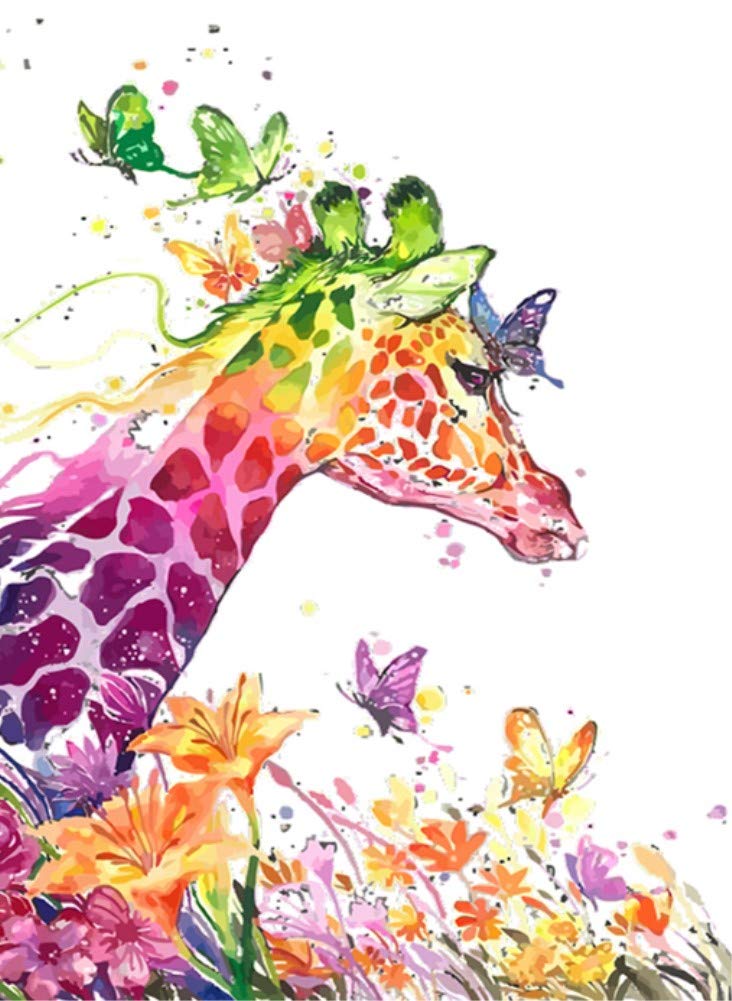 ABEUTY DIY Fabric Decorating Kits, Paint by Numbers Colorful Giraffe Animal 16x20 inches Number Painting Wall Art (Giraffe, No Frame) — image 1