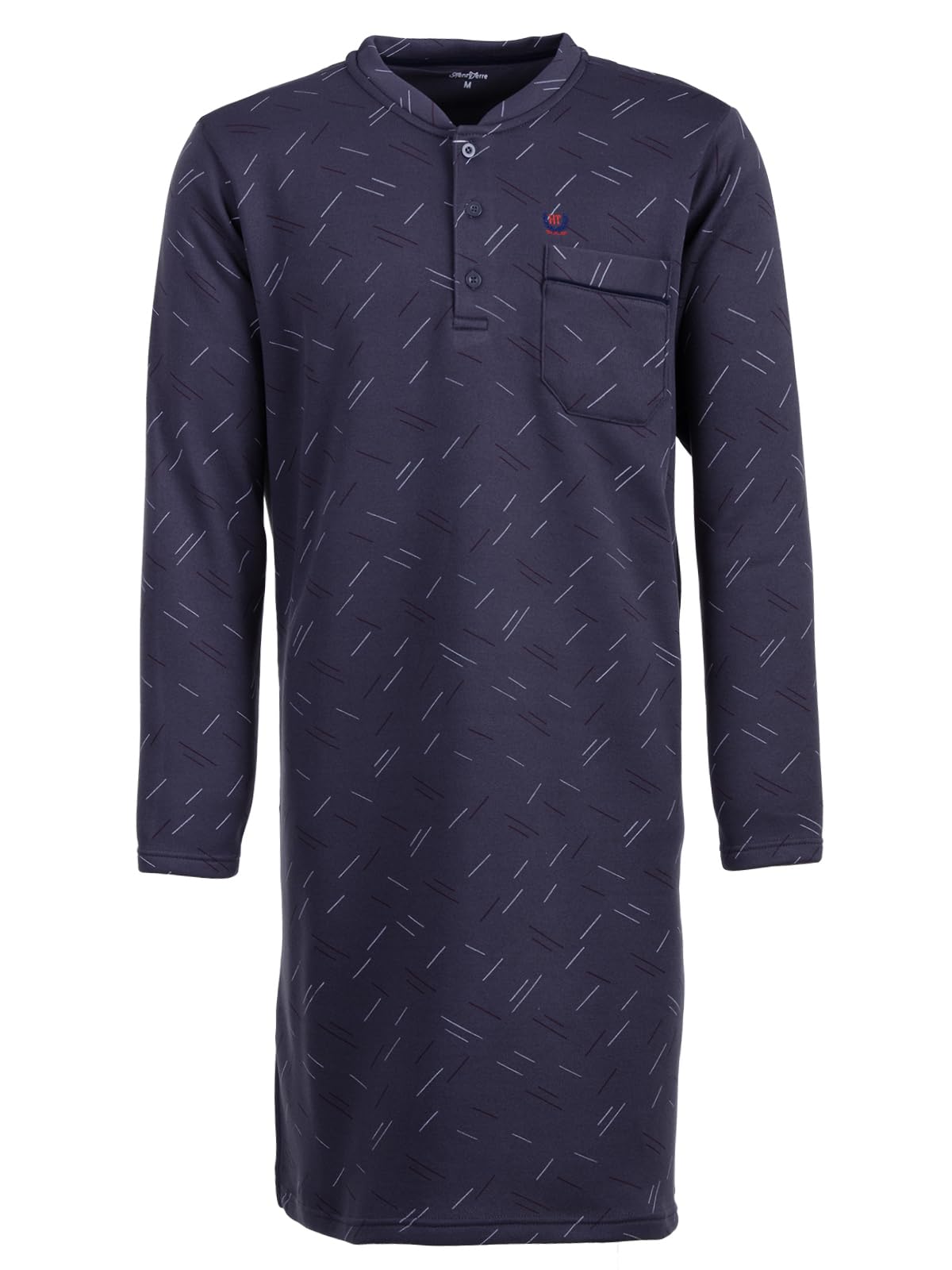 Chemise de nuit thermique à manches longues pour homme - Design lignes - Poche poitrine - Boutonnière - Taille M à 3XL