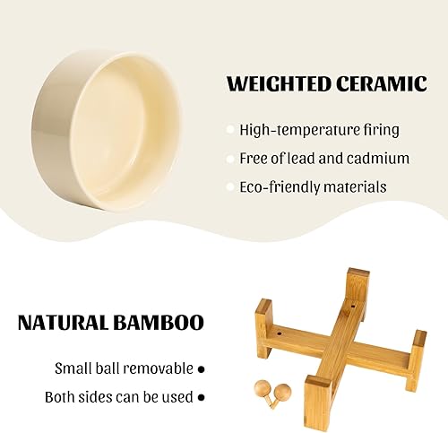 Miniatura 5 de SPUNKYJUNKY Cuenco de cerámica inclinado en 15 para perros y gatos con soporte de madera, cuenco inclinado para comida y agua para bulldog,