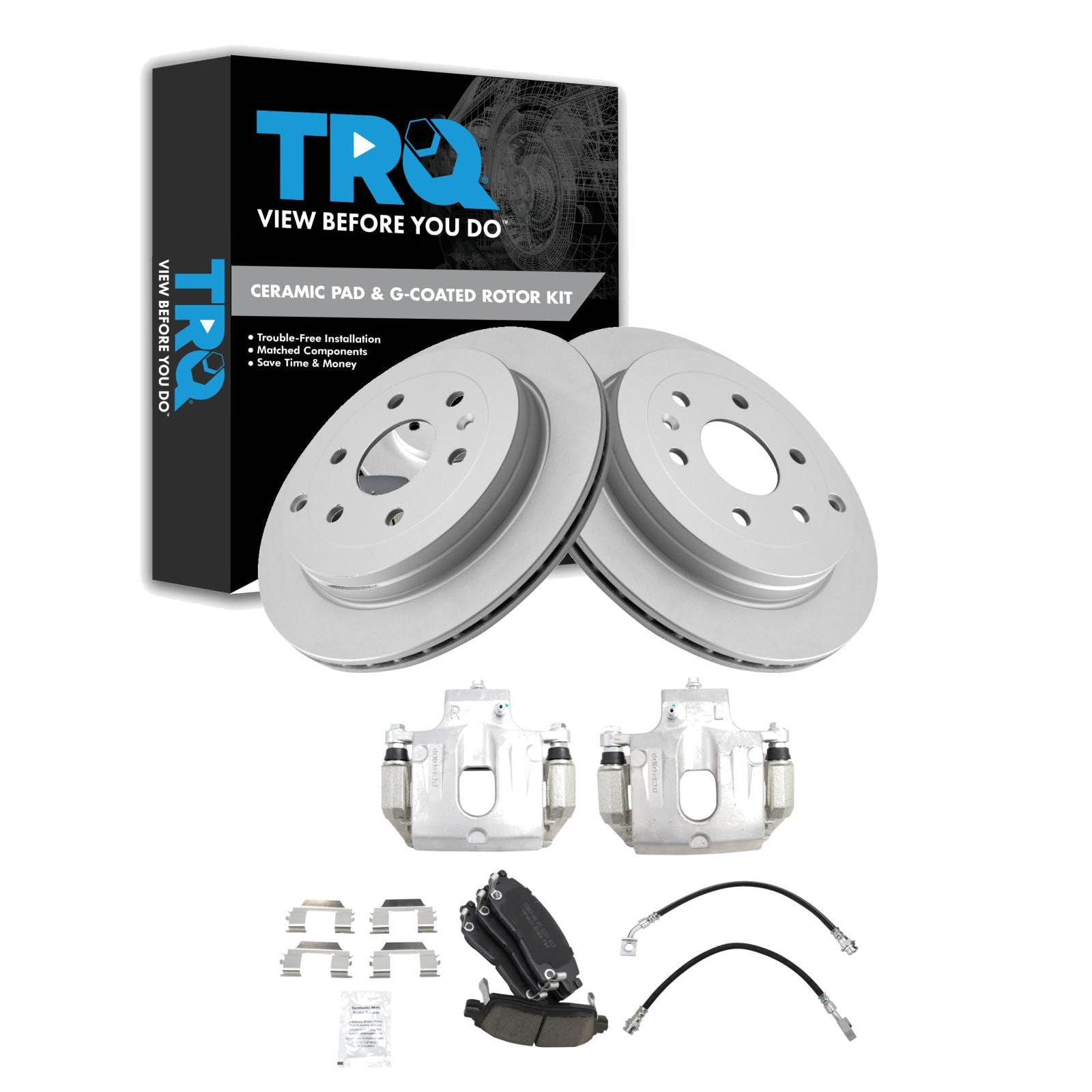 TRQ Rear Brake Pad and Rotor Set Ceramic Coated Rotors Calipers