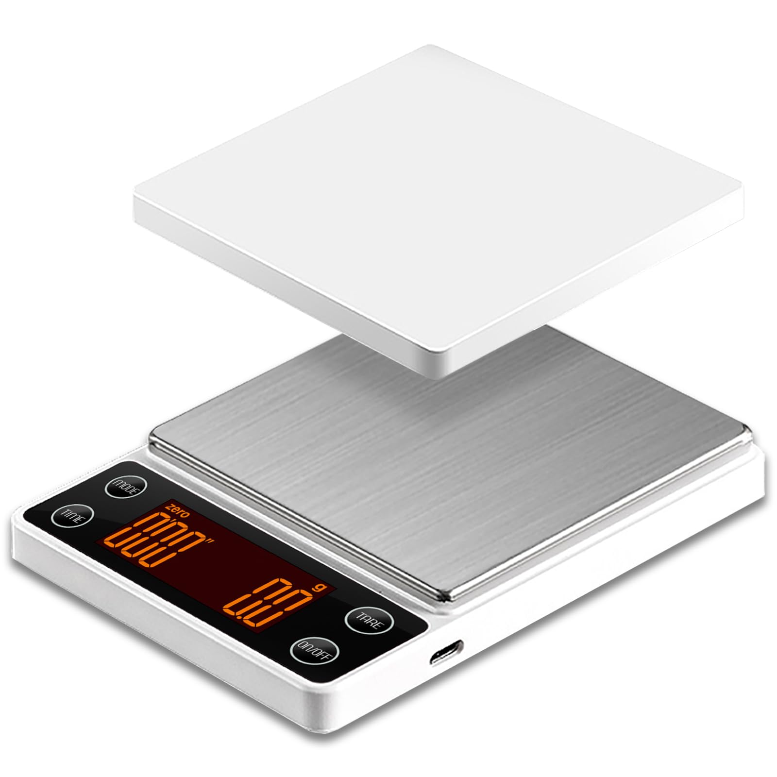 Báscula de café espresso con temporizador, precisión de 3 kg/0,1 g, báscula digital de café para verter sobre café, portátil, recargable, tara automática y flujo de agua inteligente, adecuada para