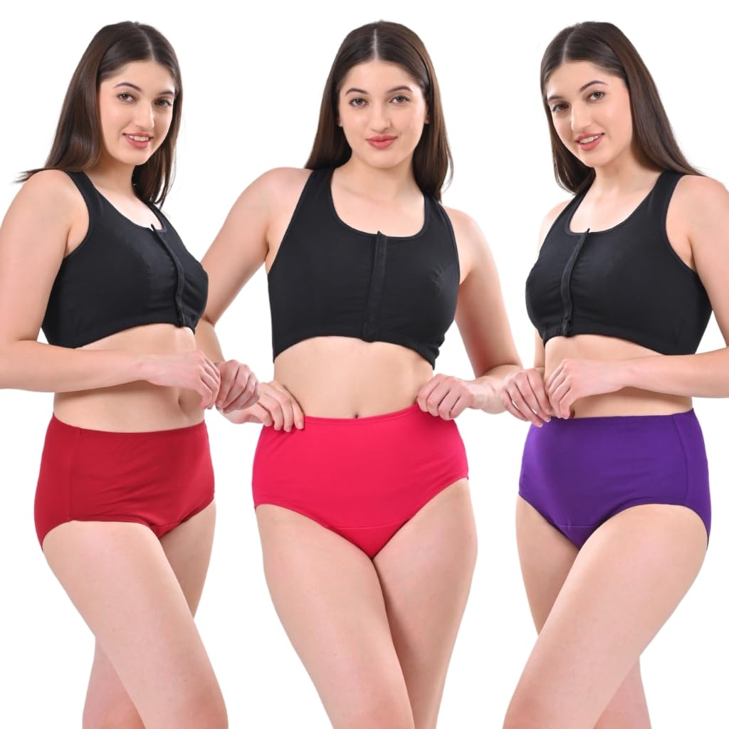 Adira | Underwear for Women Cotton | High Waist Panty with Full Coverage | Inside Elastic - No Elastic Exposure to Skin | Soft Cotton | Pack of 3-picture-34