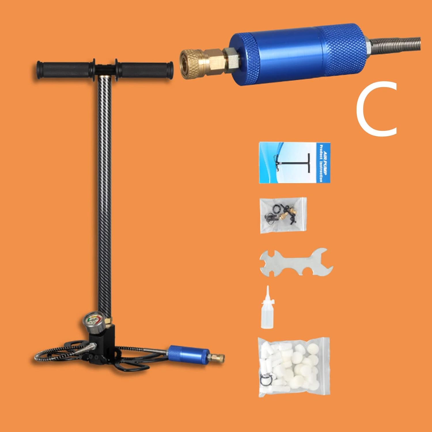 Airguns Rifle Filling Stirrup Pump High Pressure Hand Pump 3 Stage Desiccant Inlet Filter for Paintball PCP Cylinder Pistols Scuba Diving (C)
