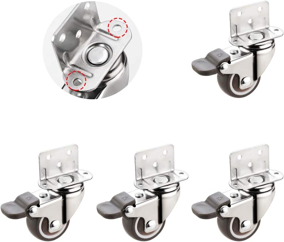 Set of 4 TPE Silent L-Shaped Swivel - 360 Degree Rotating Wheels with Dust Cover for Furniture, Wood Floors(2in 4 Brake)