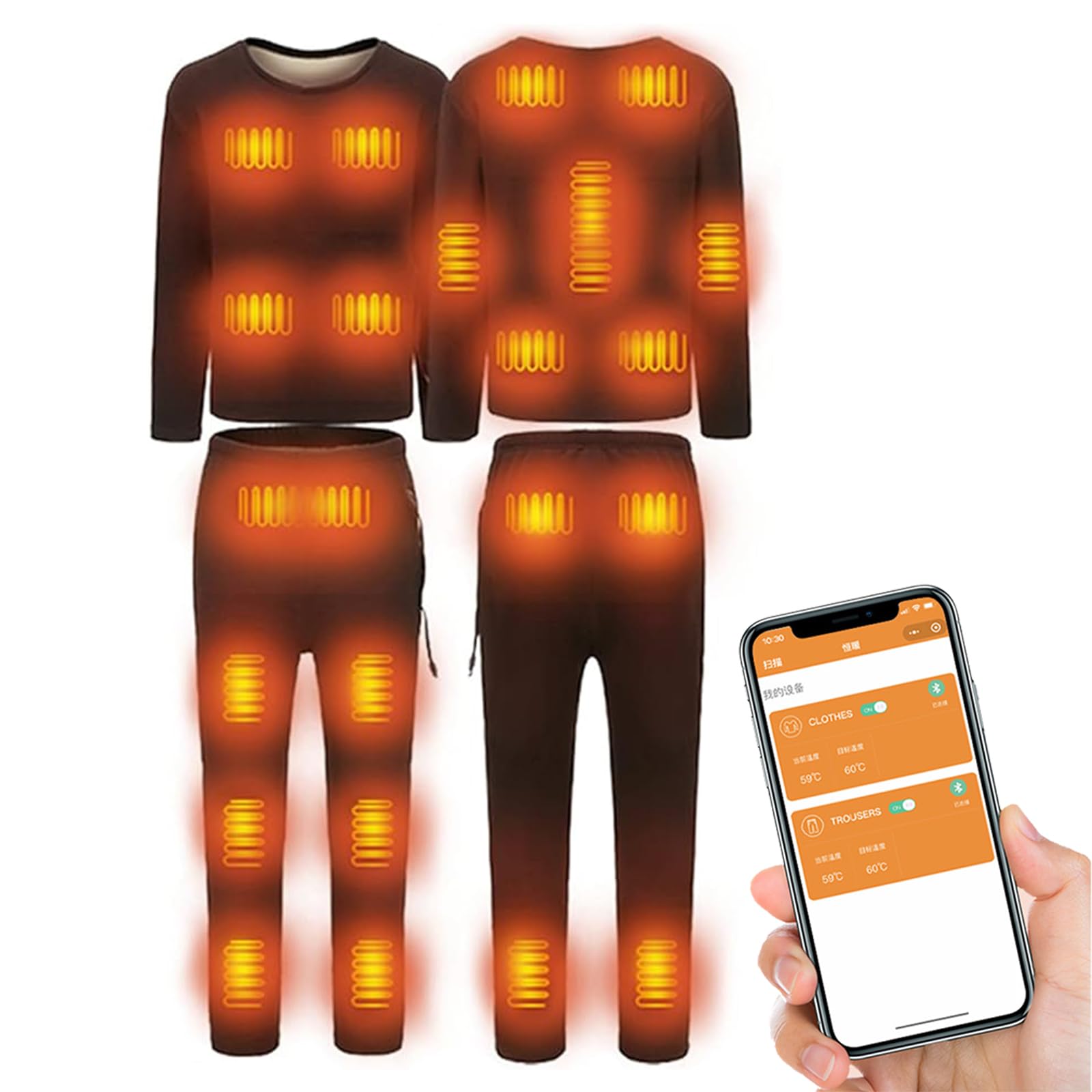 Sous-vêtements thermiques chauffants connectés 22 zones pour éliminer le froid extrême homme 4XL