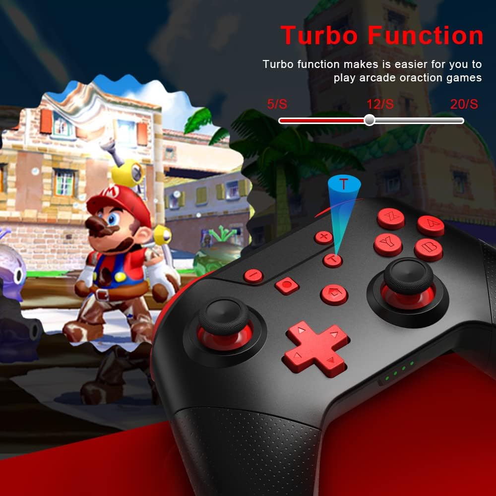 GCHT GAMING Switch Controller, Wireless Controller Compatible Nintendo Switch/Switch OLED/PC/Android with Turbo Motion Vibration (Black)