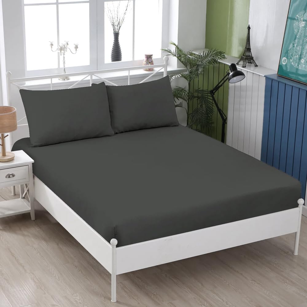 KHIM® 100% Soft Brushed Cotton Flannelette | 16Inch/40CM Extra Deep Fitted Sheets | Single – Charcoal