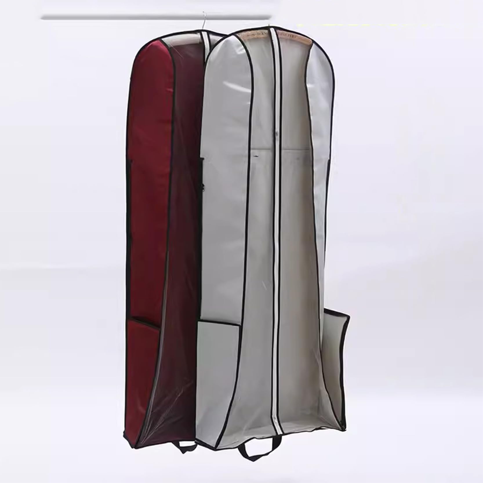 Fundas de ropa Bolsas protectoras para vestidos de novia/vestidos largos, Fundas para vestidos largas impermeables y transpirables Bolsas de ropa con cremallera y asa, H 63"/78", Gris-S (Negro S)