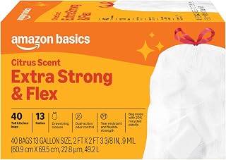 Amazon Basics Extra Strong & Flex Tall Kitchen Drawstring T…