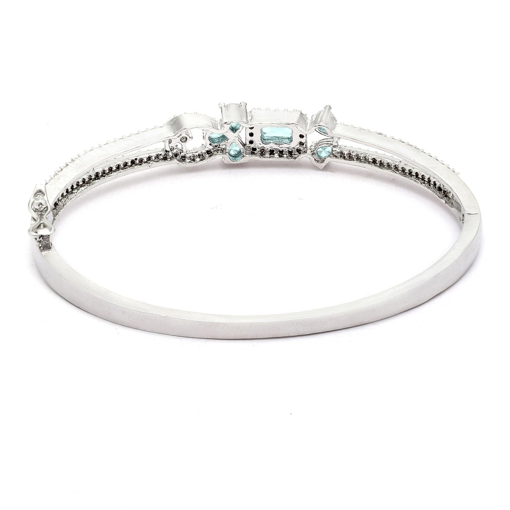 Rhodium-Plated Flower Patterned Kada Bracelet