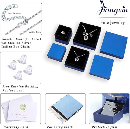Miniatura 5 de JIANGXIN Teardrop Birthstone 925 Sterling Silver Rhodium Plated Gemstone Jewelry Set for Women Stud Earring Pendant Necklace 1618inch Italian Box