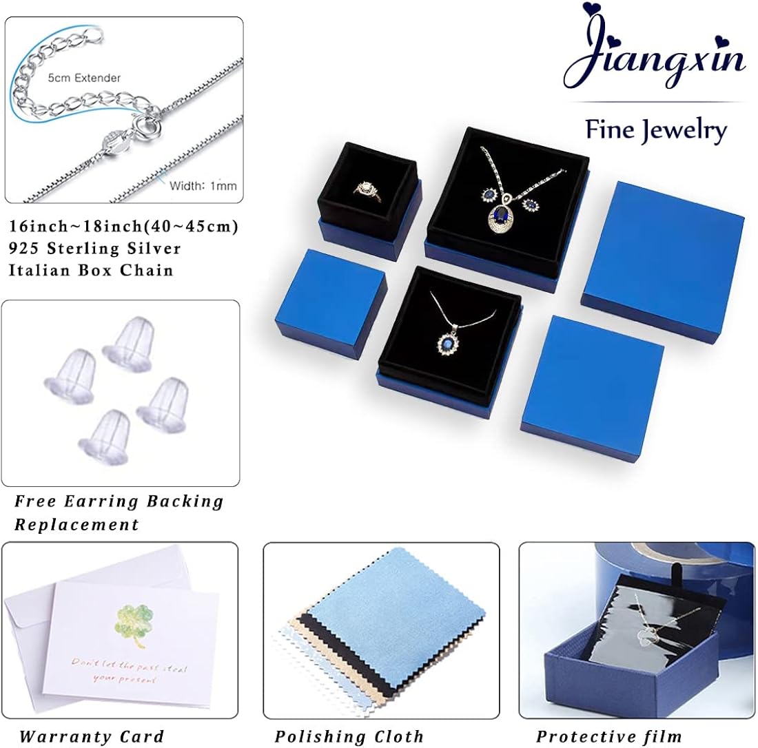 Miniatura 6 de JIANGXIN Teardrop Birthstone 925 Sterling Silver Rhodium Plated Gemstone Jewelry Set for Women Stud Earring Pendant Necklace 1618inch Italian Box