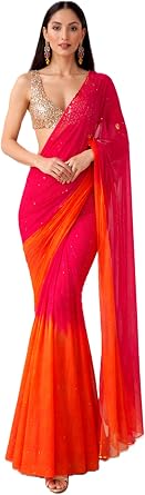 Orange pink Ombre Indian festival Light Plain Saree Blouse for Women Saari GULAL