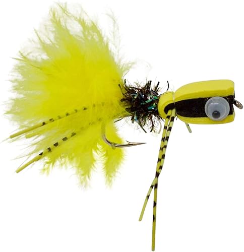 Miniatura 5 de Thor Outdoor Juego de 3 piezas de pesca con mosca de dibujos animados, color amarillonegro, diseñado para lubina, pez panfish y trucha, gancho