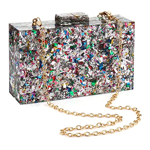Image of Gets Acrylic Purses and Handbags for Women Multicolor Perspex Geometric Patterns Box Clutch Banquet Evening Crossbody Handbag